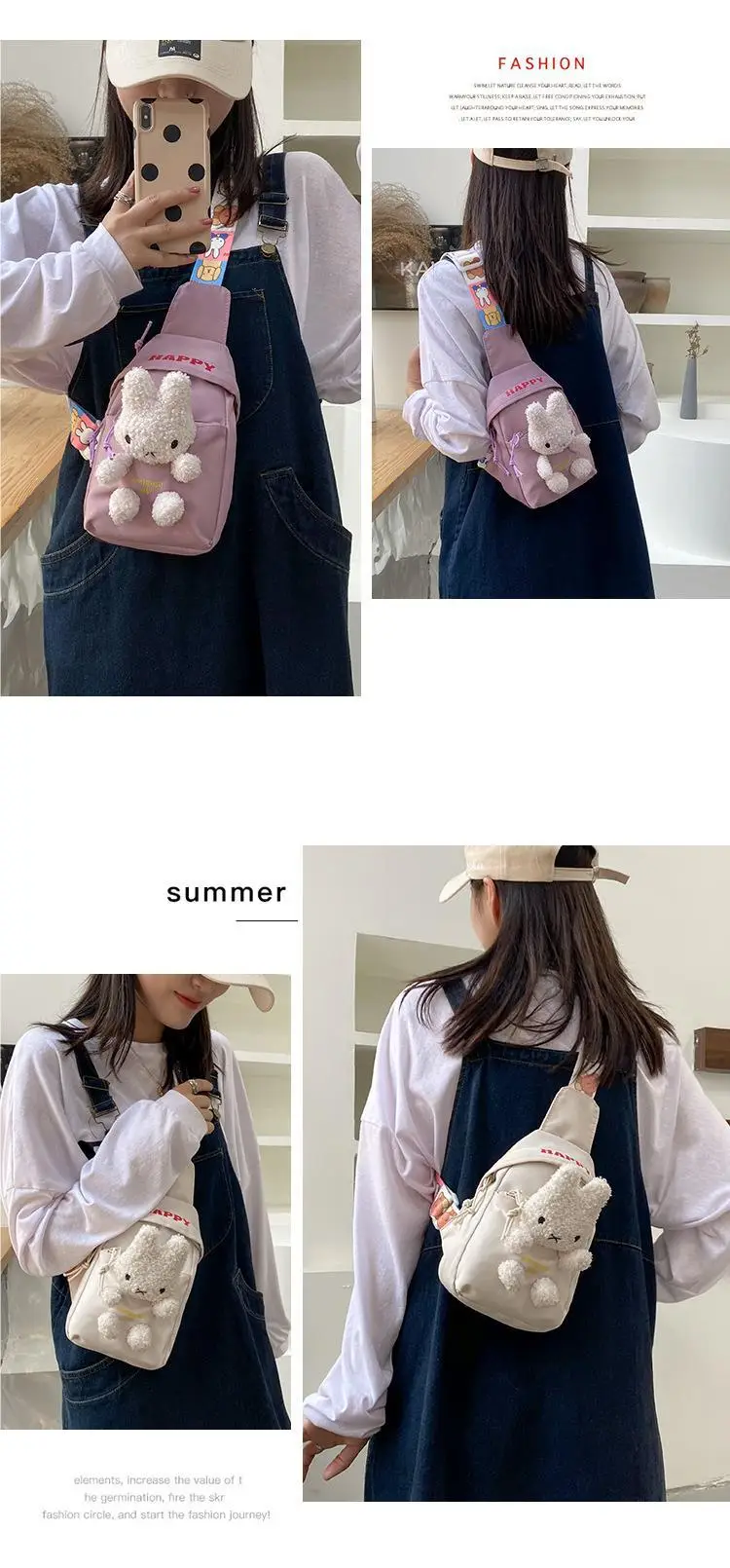 Cute Little Rabbit Chest Bag for Girls Light Blue — feature 11