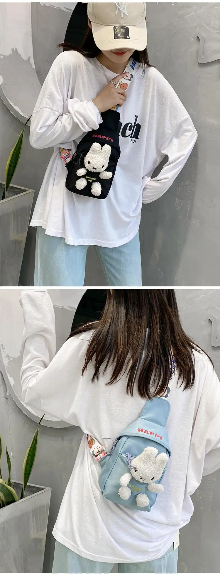 Cute Little Rabbit Chest Bag for Girls Light Blue — feature 12