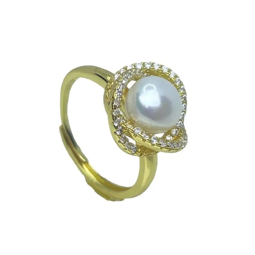 Pearl Ring with Diamond Set Gold Plated - Image 5