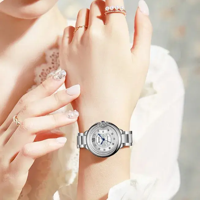 Women's Rose Gold Quartz Watch with Black Strap - Image 14