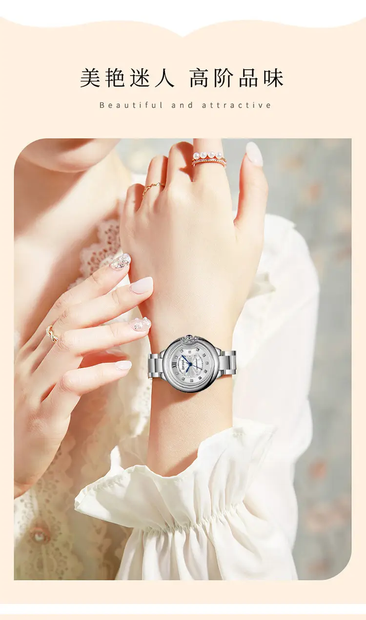 Women's Rose Gold Quartz Watch with Black Strap — feature 11
