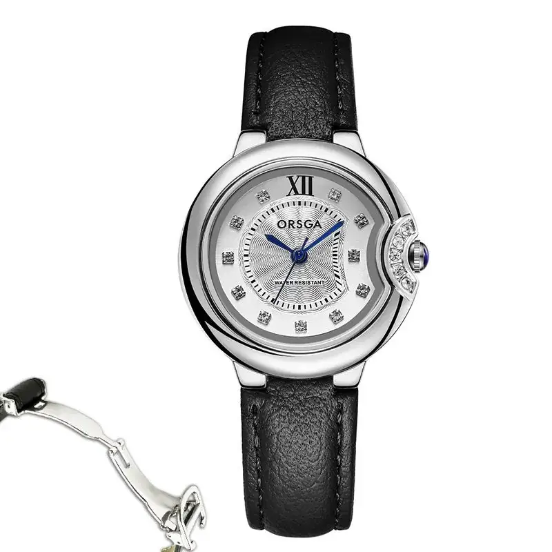 Women's Rose Gold Quartz Watch with Black Strap - Image 4