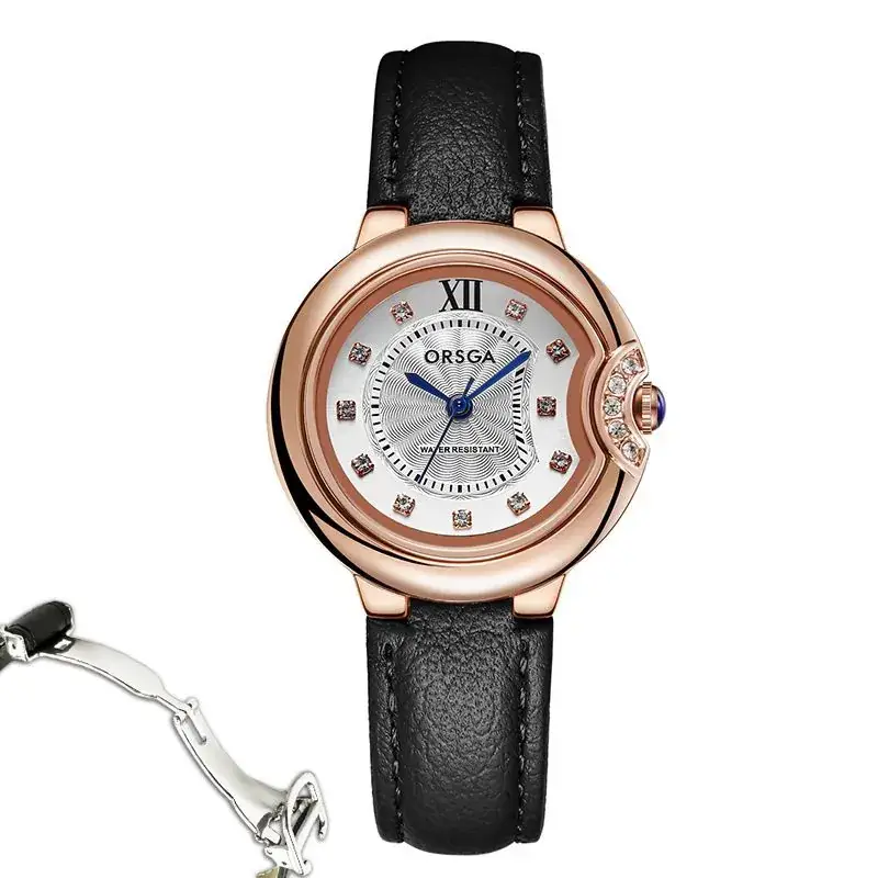 Women's Rose Gold Quartz Watch with Black Strap - Image 8