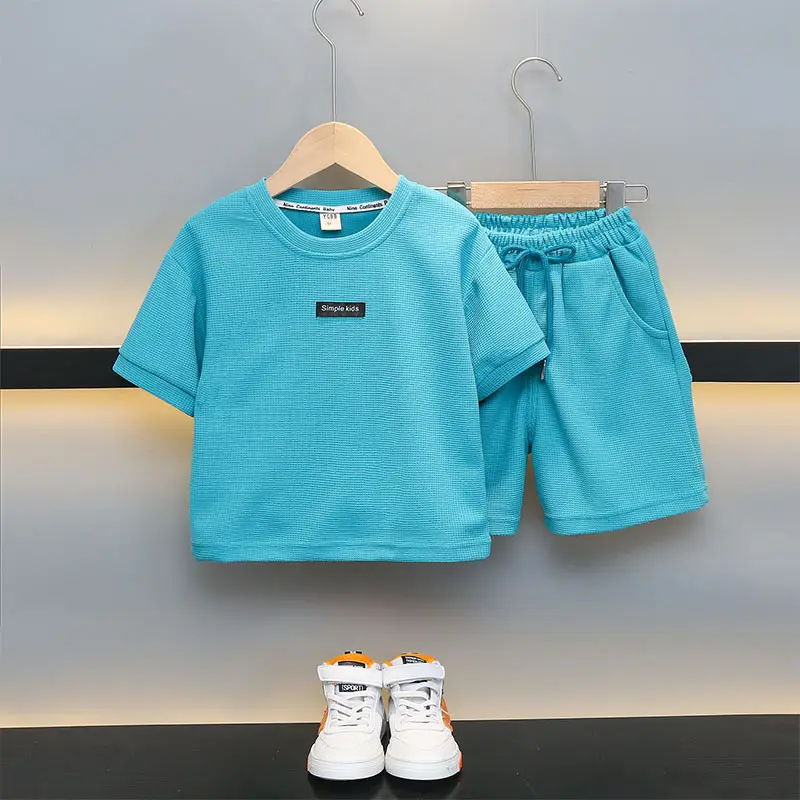 Boys Summer Suit Cream Cotton Shorts T-Shirt Two-Piece Set - Image 2