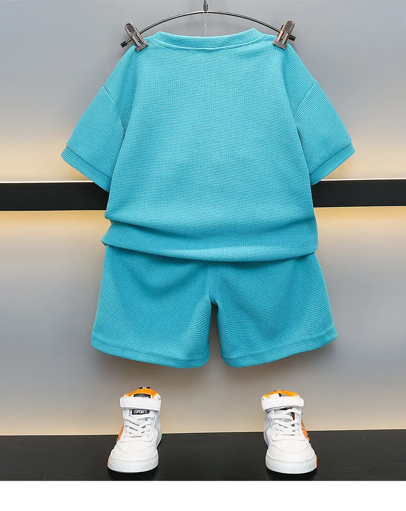 Boys Summer Suit Cream Cotton Shorts T-Shirt Two-Piece Set — feature 11