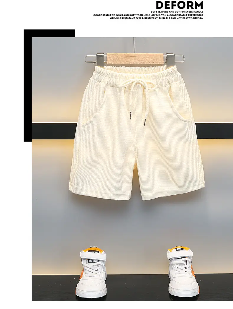 Boys Summer Suit Cream Cotton Shorts T-Shirt Two-Piece Set — feature 14