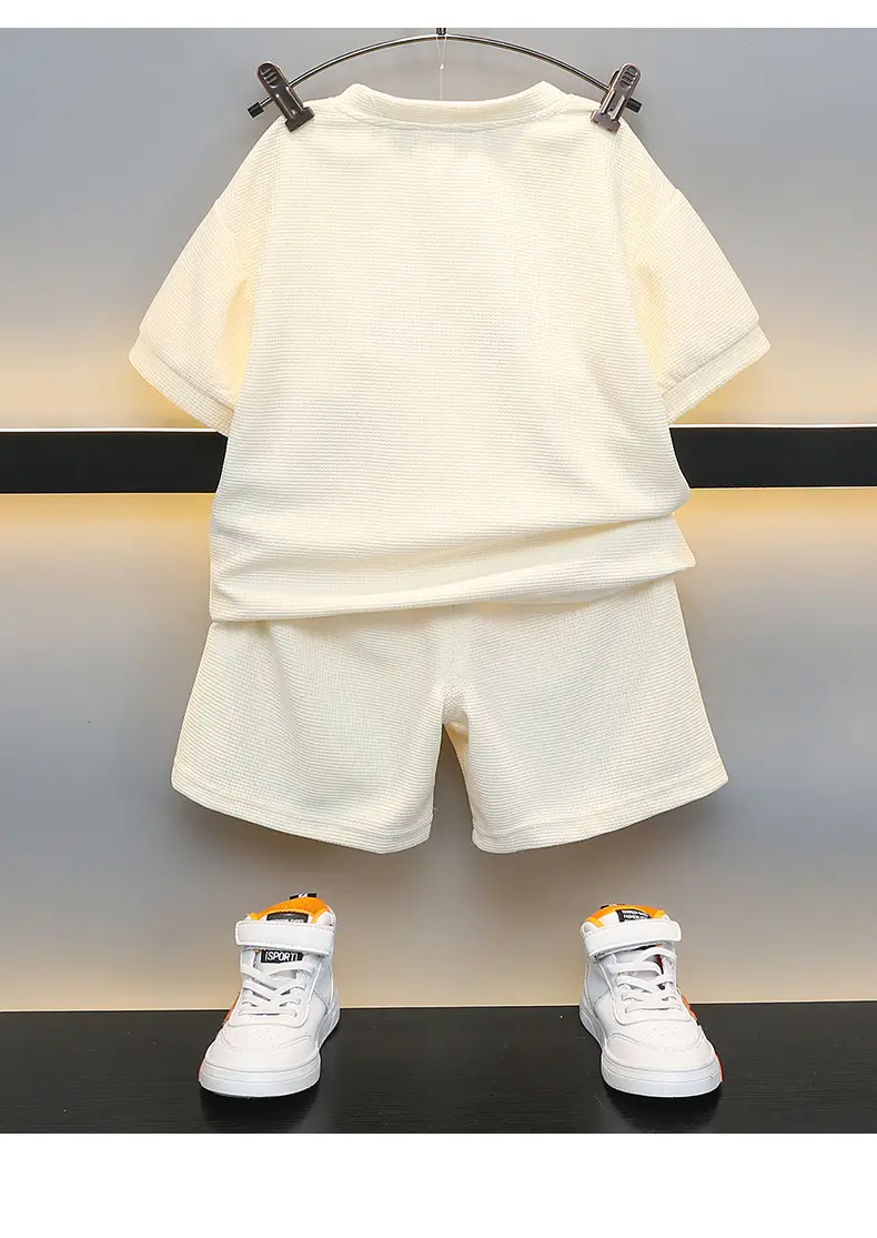 Boys Summer Suit Cream Cotton Shorts T-Shirt Two-Piece Set — feature 15