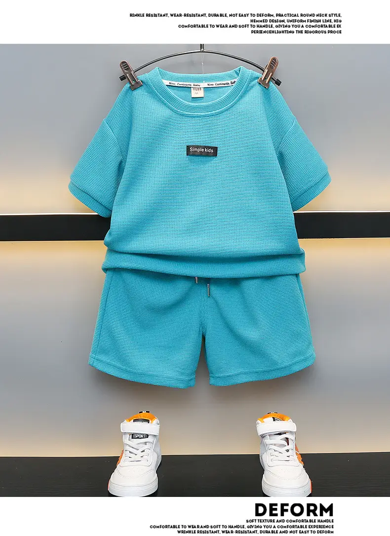 Boys Summer Suit Cream Cotton Shorts T-Shirt Two-Piece Set — feature 9