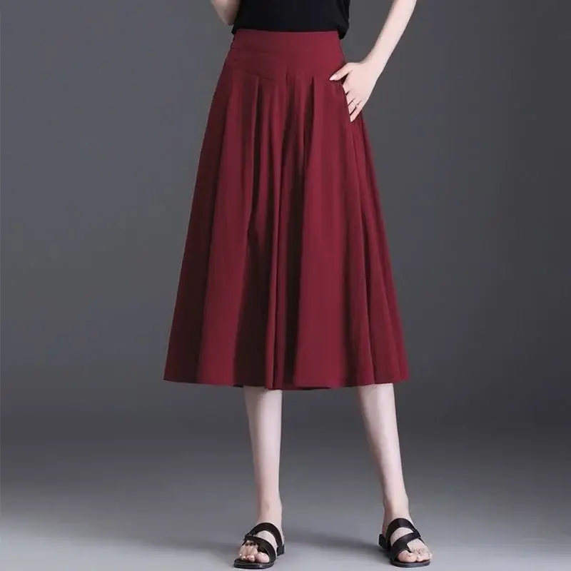 Women's Maroon Pleated Skirt High Waist Casual Summer 2024 — feature 1