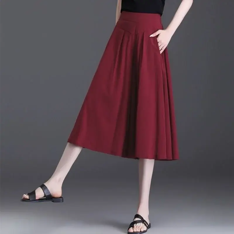 Women's Maroon Pleated Skirt High Waist Casual Summer 2024 — feature 14