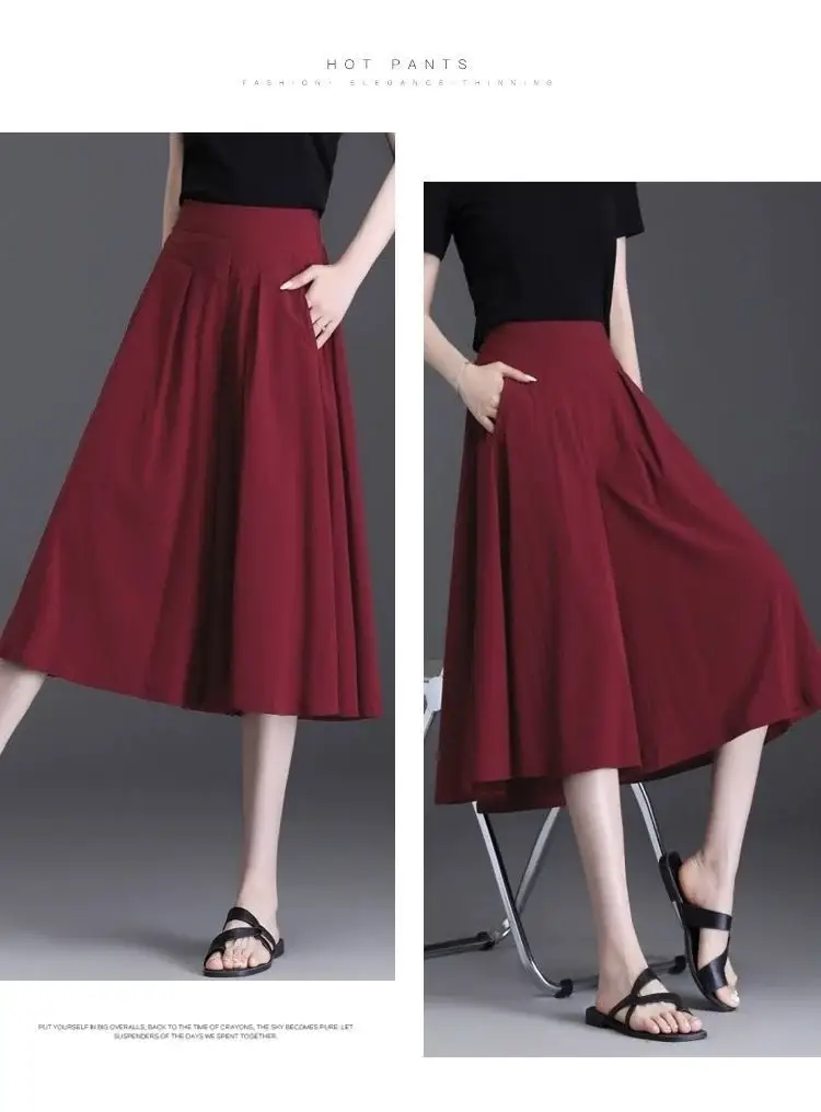 Women's Maroon Pleated Skirt High Waist Casual Summer 2024 — feature 7