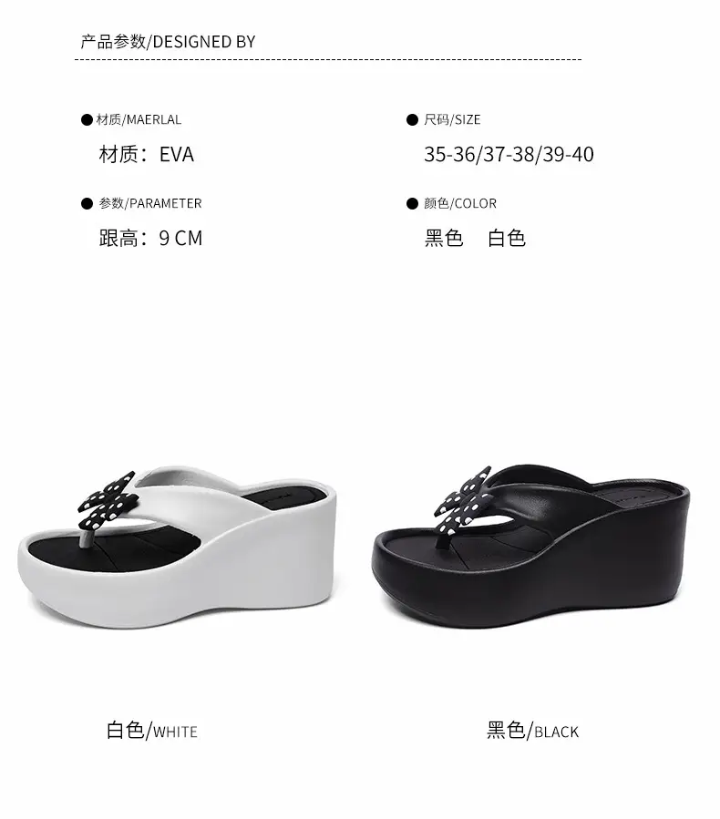 Summer Wedge-Heeled Slippers for Women, High-End Sandals, Thick-Soled Height-Increasing Shoes, High-Heeled Flip-Flops, Outdoor Wear Thong Sandals for Women — feature 2
