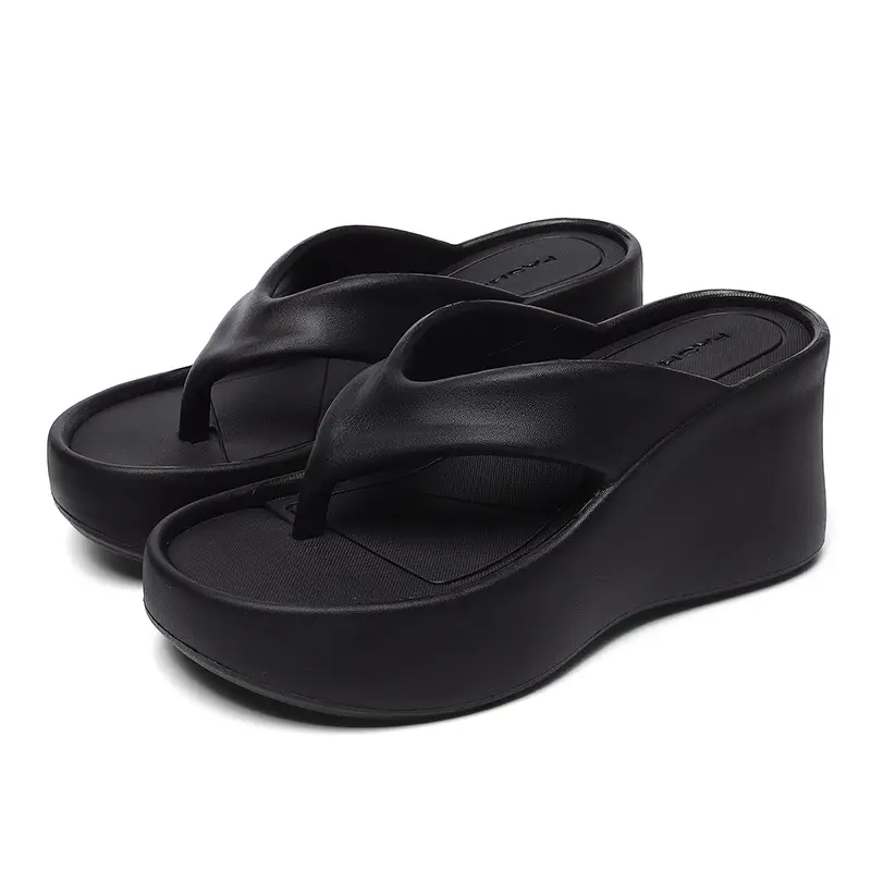 Summer Wedge-Heeled Slippers for Women, High-End Sandals, Thick-Soled Height-Increasing Shoes, High-Heeled Flip-Flops, Outdoor Wear Thong Sandals for Women - Image 2
