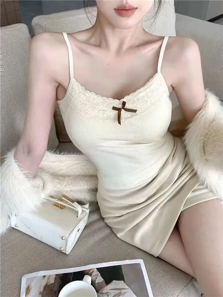 Lace Trimmed Gray Camisole for Women with Chest Pads — feature 31