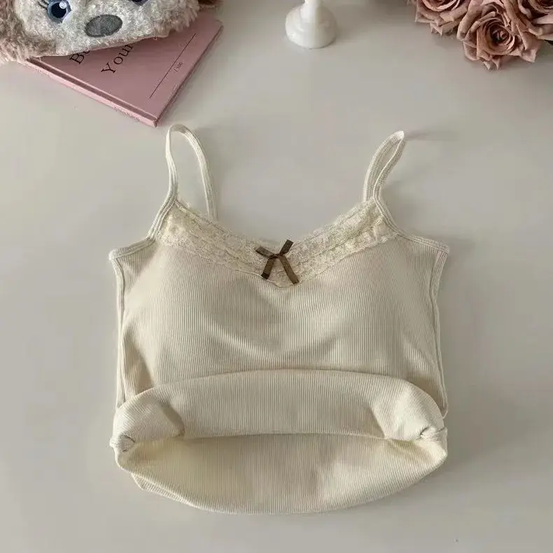 Lace Trimmed Gray Camisole for Women with Chest Pads — feature 36