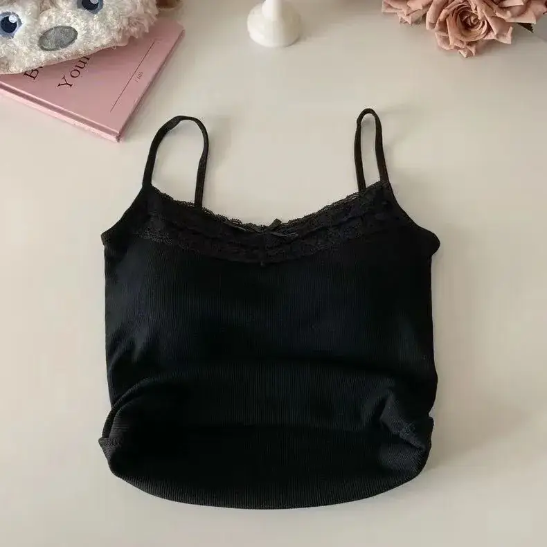 Lace Trimmed Gray Camisole for Women with Chest Pads — feature 37