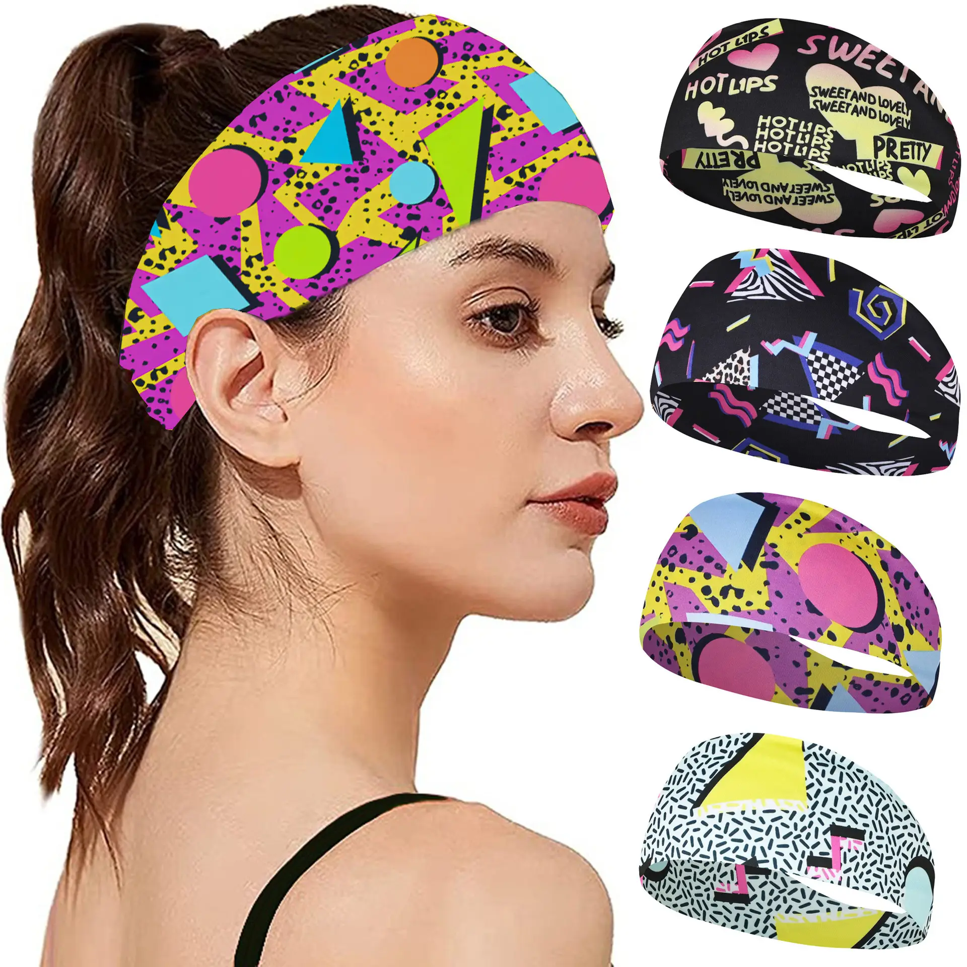 Retro Print Yoga Hair Band Orange Leopard Print - Image 18