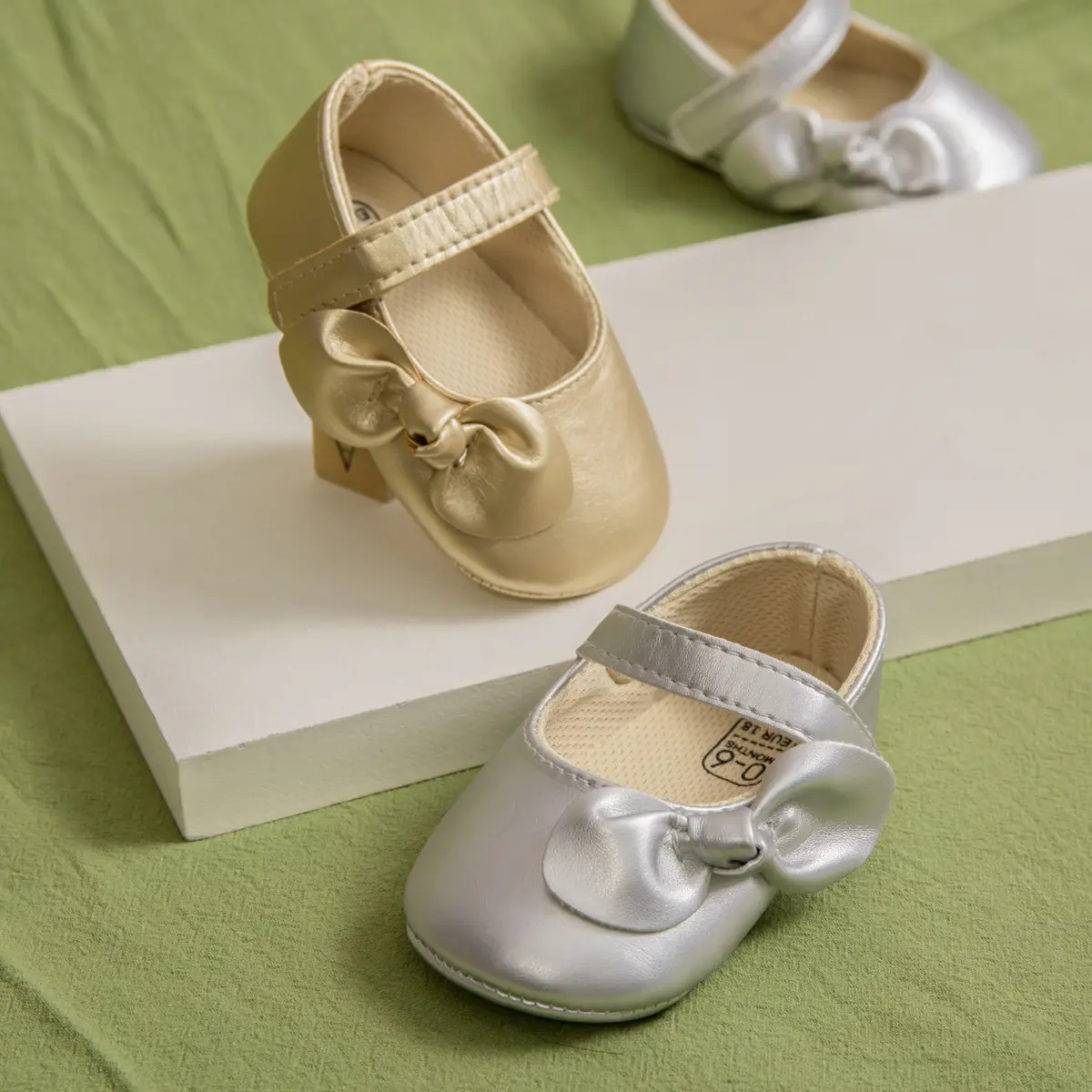 Baby Bow Shoes Silver Bow Soft Cloth 0-1Y - Image 4
