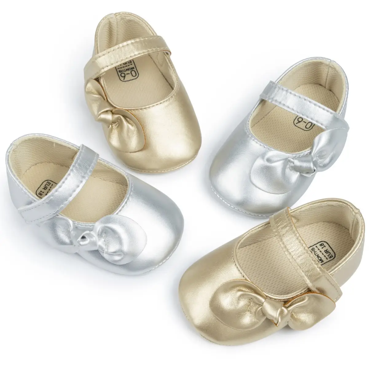 Baby Bow Shoes Silver Bow Soft Cloth 0-1Y - Image 6
