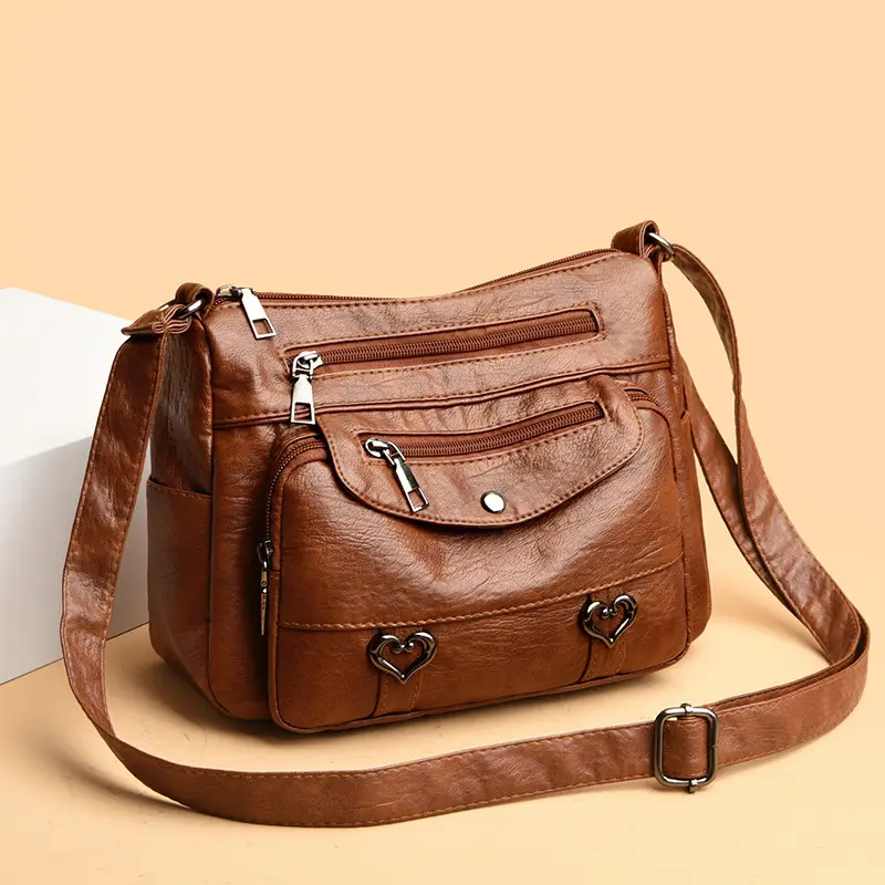 Women's Brown Crossbody Bag with 5 Pockets - Image 7