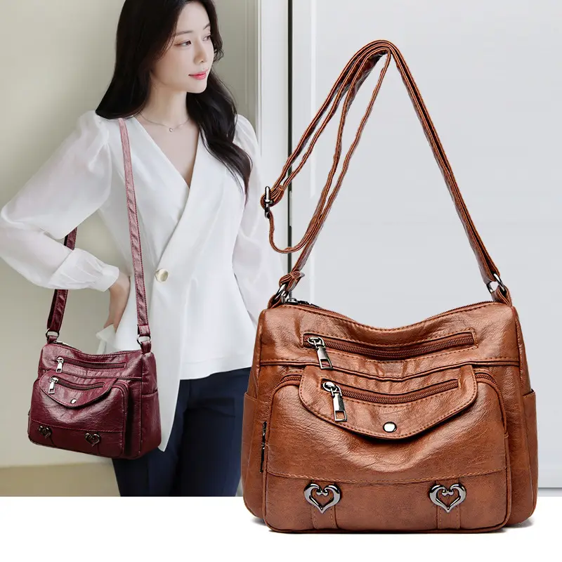 Women's Brown Crossbody Bag with 5 Pockets — feature 1