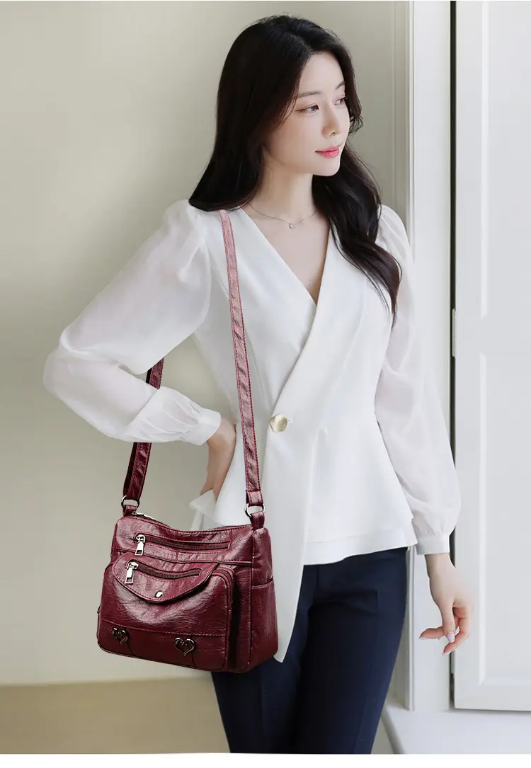 Women's Brown Crossbody Bag with 5 Pockets — feature 14