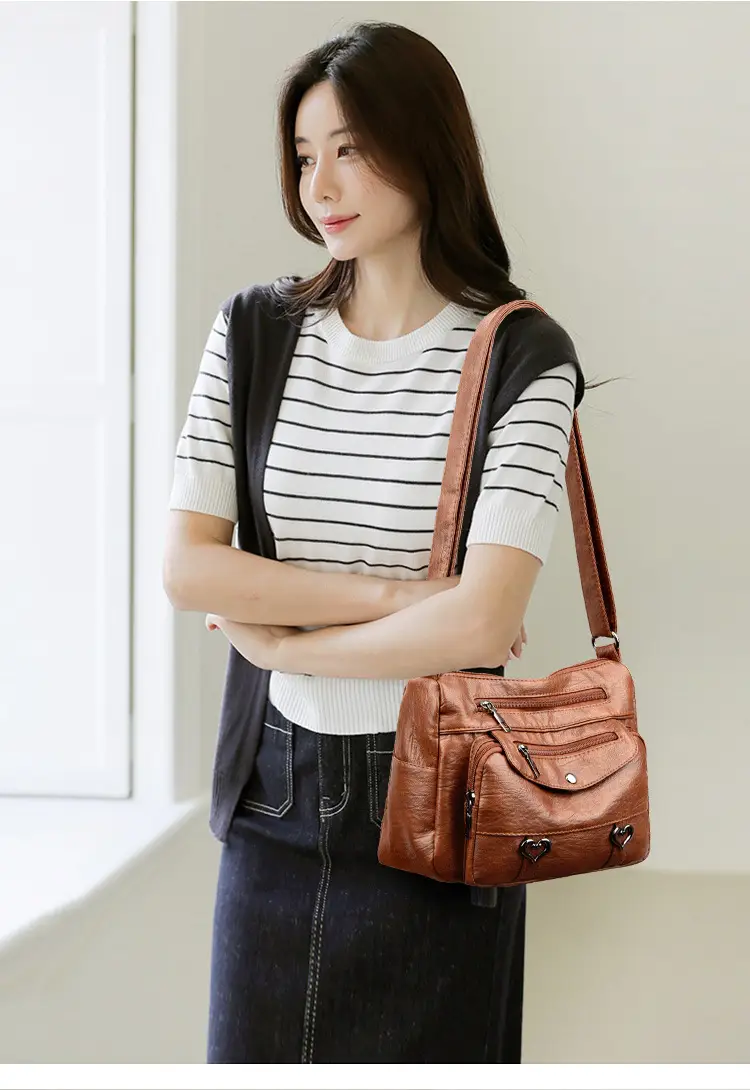 Women's Brown Crossbody Bag with 5 Pockets — feature 15