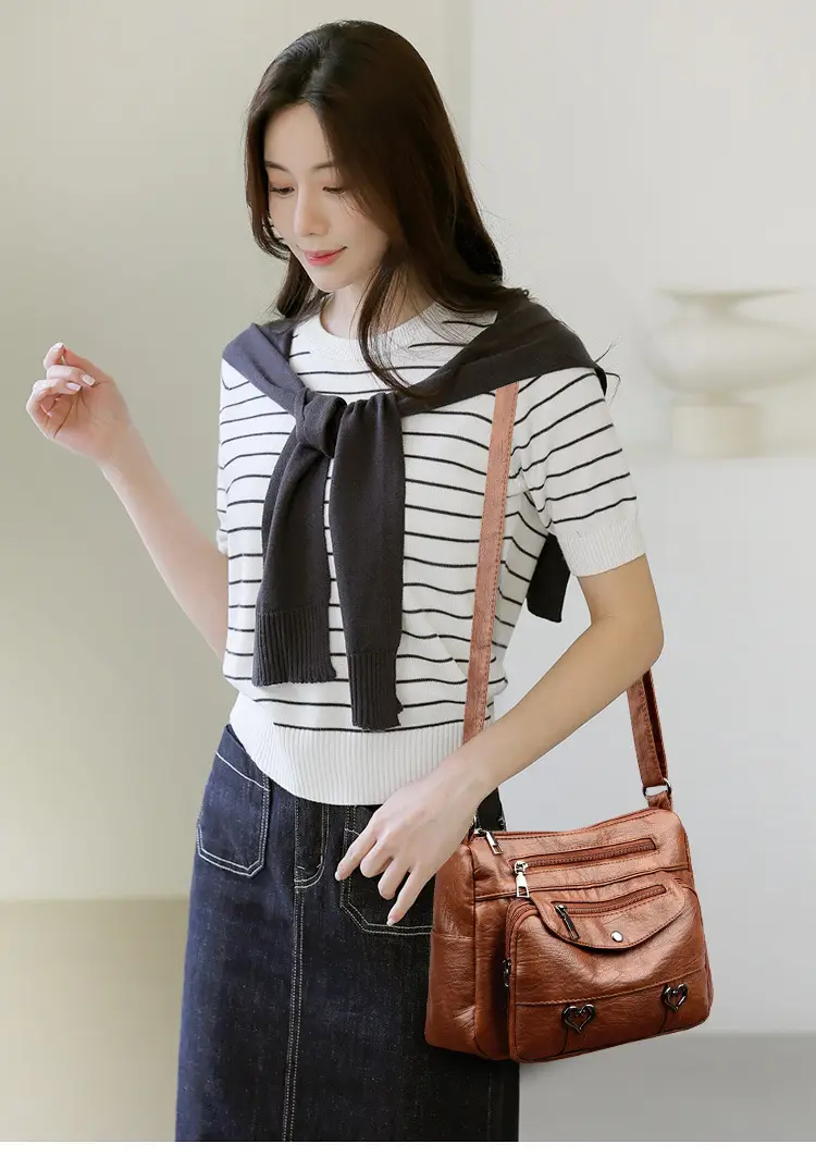 Women's Brown Crossbody Bag with 5 Pockets — feature 17