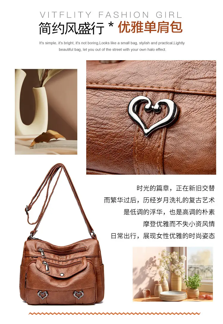Women's Brown Crossbody Bag with 5 Pockets — feature 6
