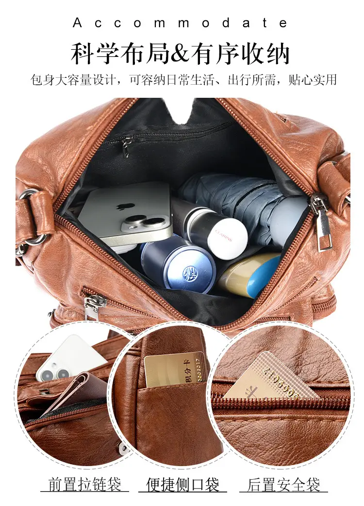 Women's Brown Crossbody Bag with 5 Pockets — feature 8