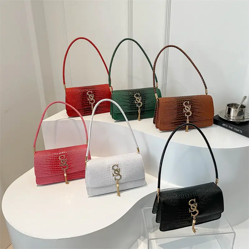 Green Croc Texture Shoulder Bag for Women 2024 - Image 10