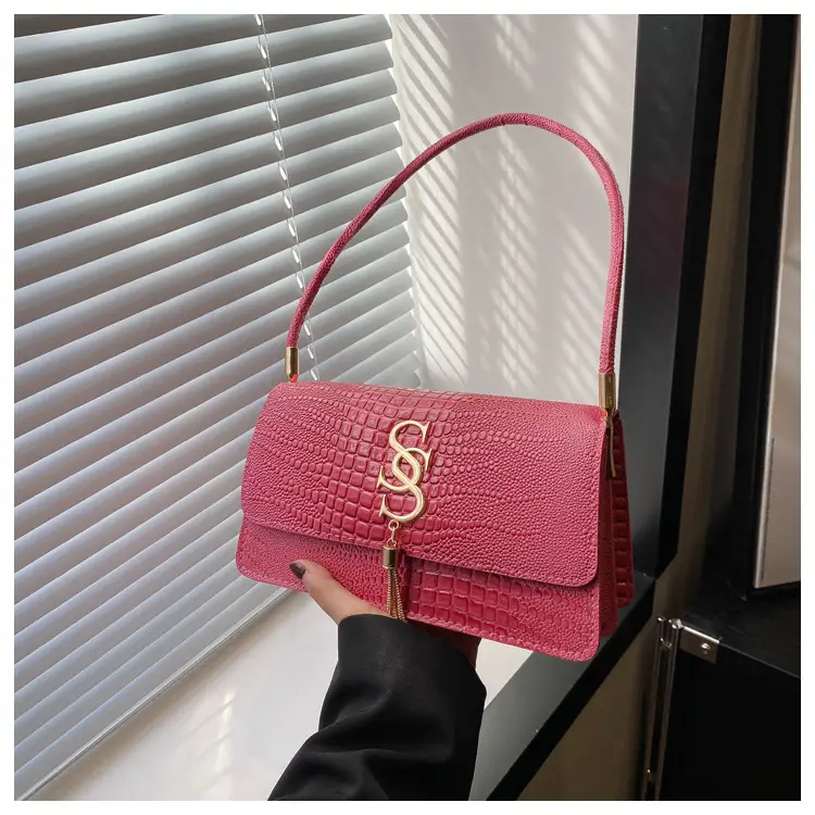 Green Croc Texture Shoulder Bag for Women 2024 - Image 2