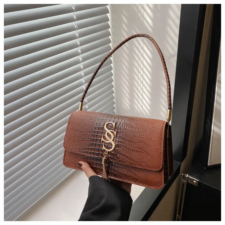 Green Croc Texture Shoulder Bag for Women 2024 - Image 3
