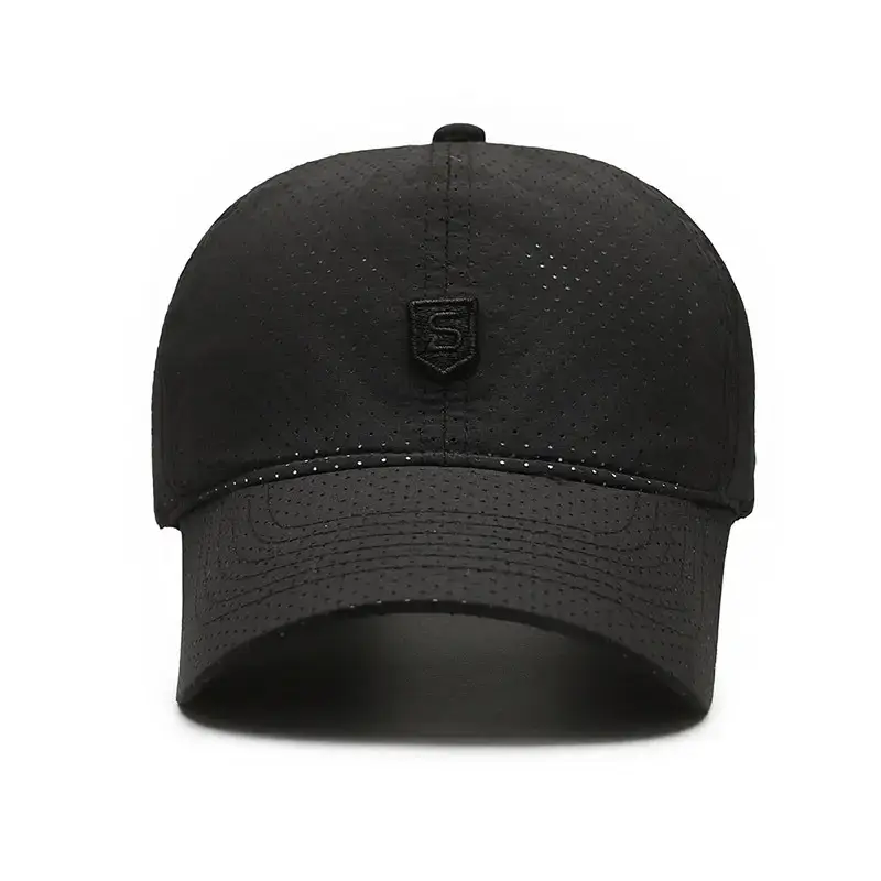 Men's Black Perforated Baseball Cap with Logo - Image 8