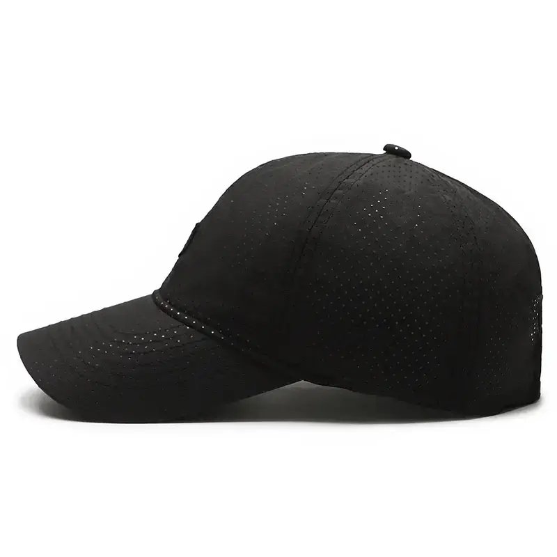 Men's Black Perforated Baseball Cap with Logo - Image 9