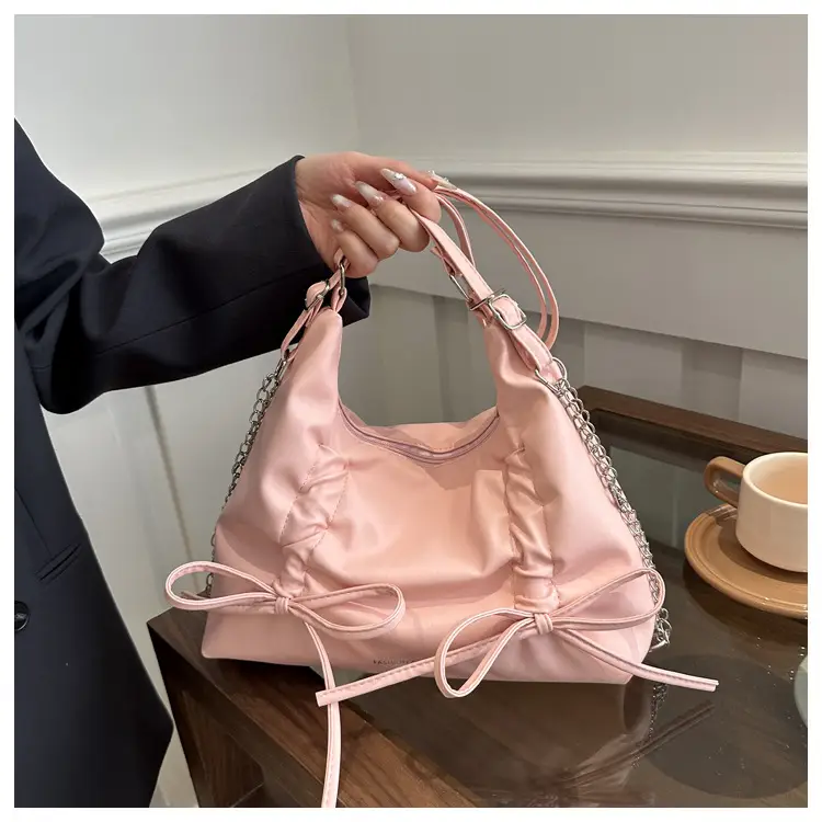 Silver Drawstring Bow Backpack for Women 2024 Spring - Image 5