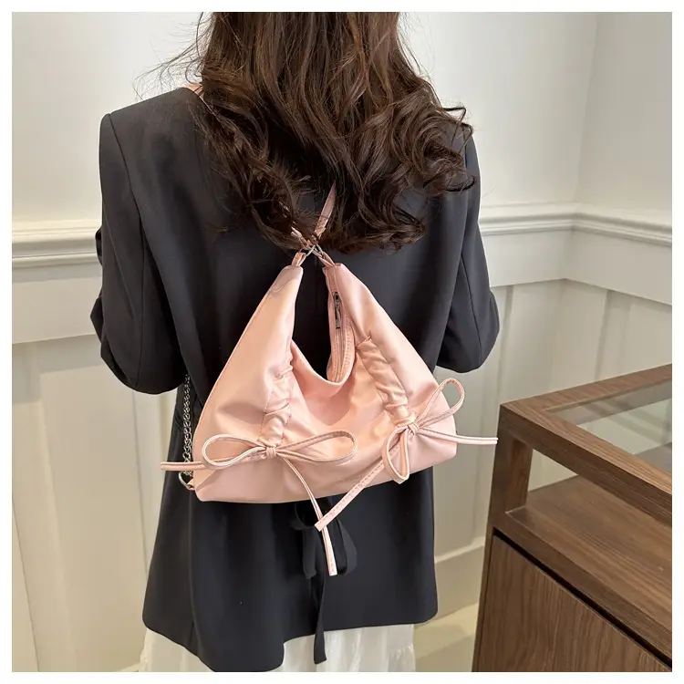 Silver Drawstring Bow Backpack for Women 2024 Spring — feature 13
