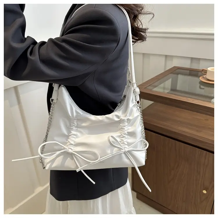 Silver Drawstring Bow Backpack for Women 2024 Spring — feature 16