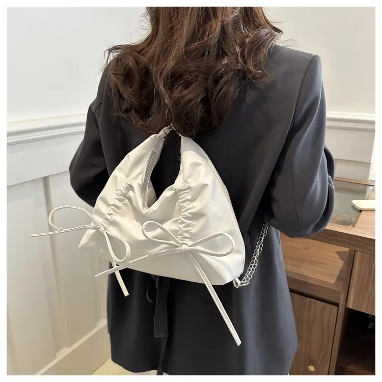 Silver Drawstring Bow Backpack for Women 2024 Spring — feature 17