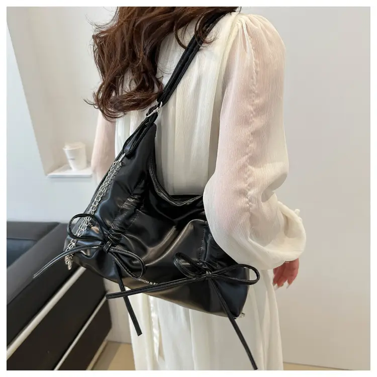 Silver Drawstring Bow Backpack for Women 2024 Spring — feature 19