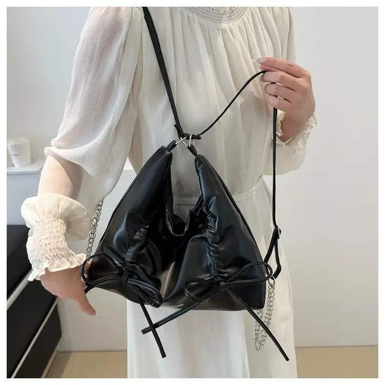 Silver Drawstring Bow Backpack for Women 2024 Spring — feature 20