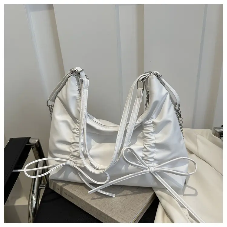 Silver Drawstring Bow Backpack for Women 2024 Spring — feature 29