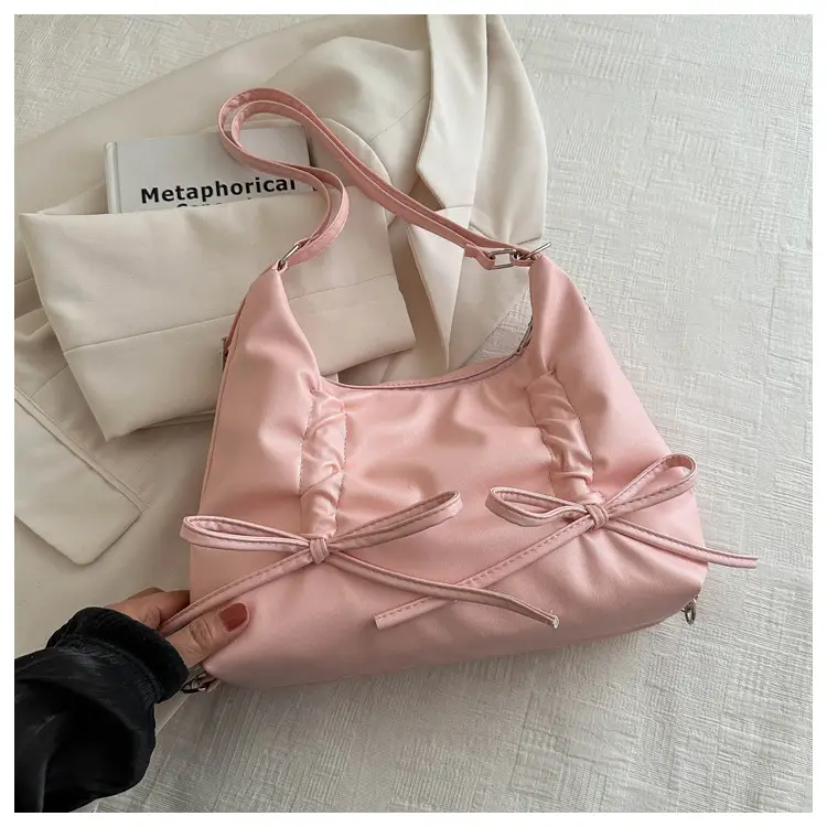 Silver Drawstring Bow Backpack for Women 2024 Spring - Image 3