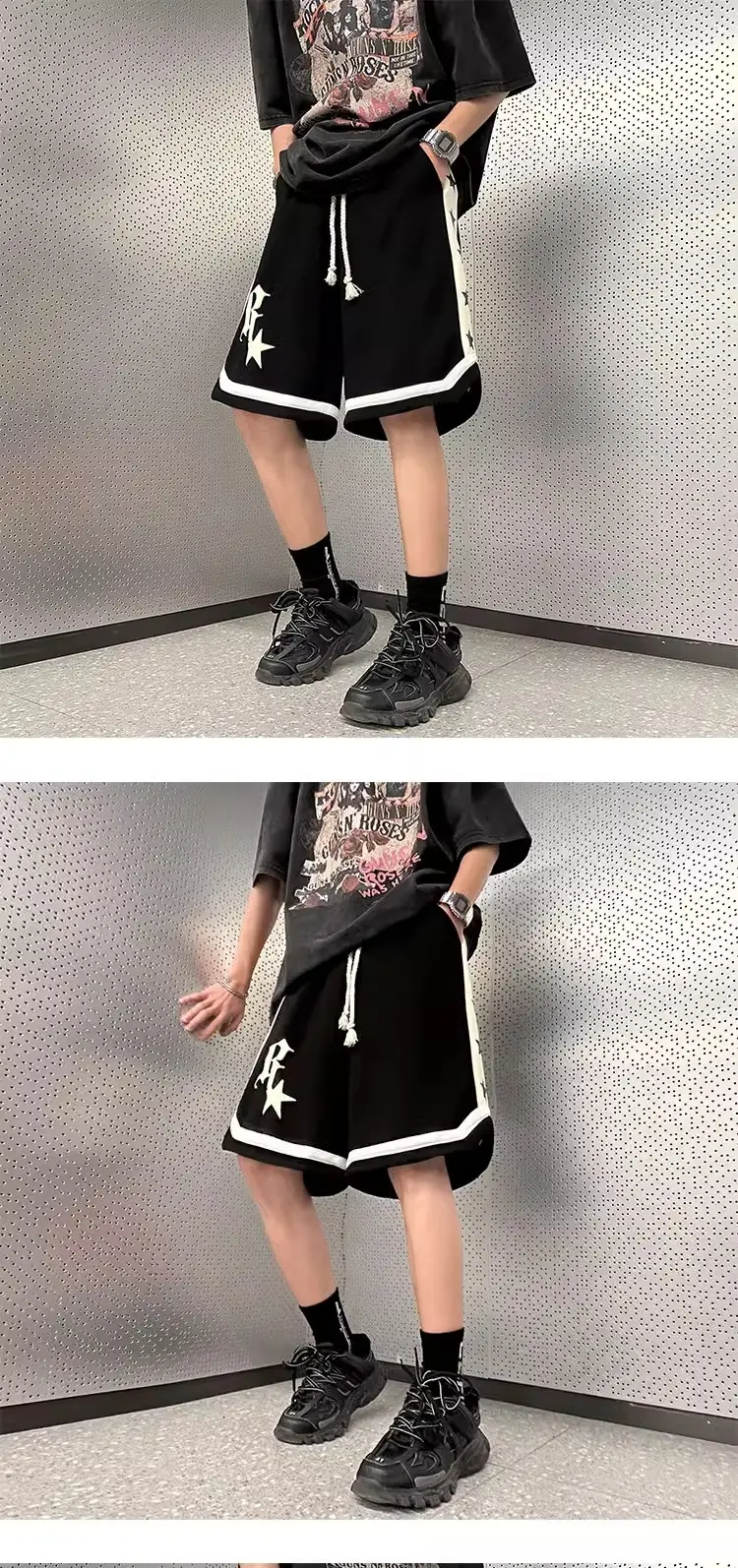 Men's Black Star Print Basketball Shorts Summer Wear — feature 5
