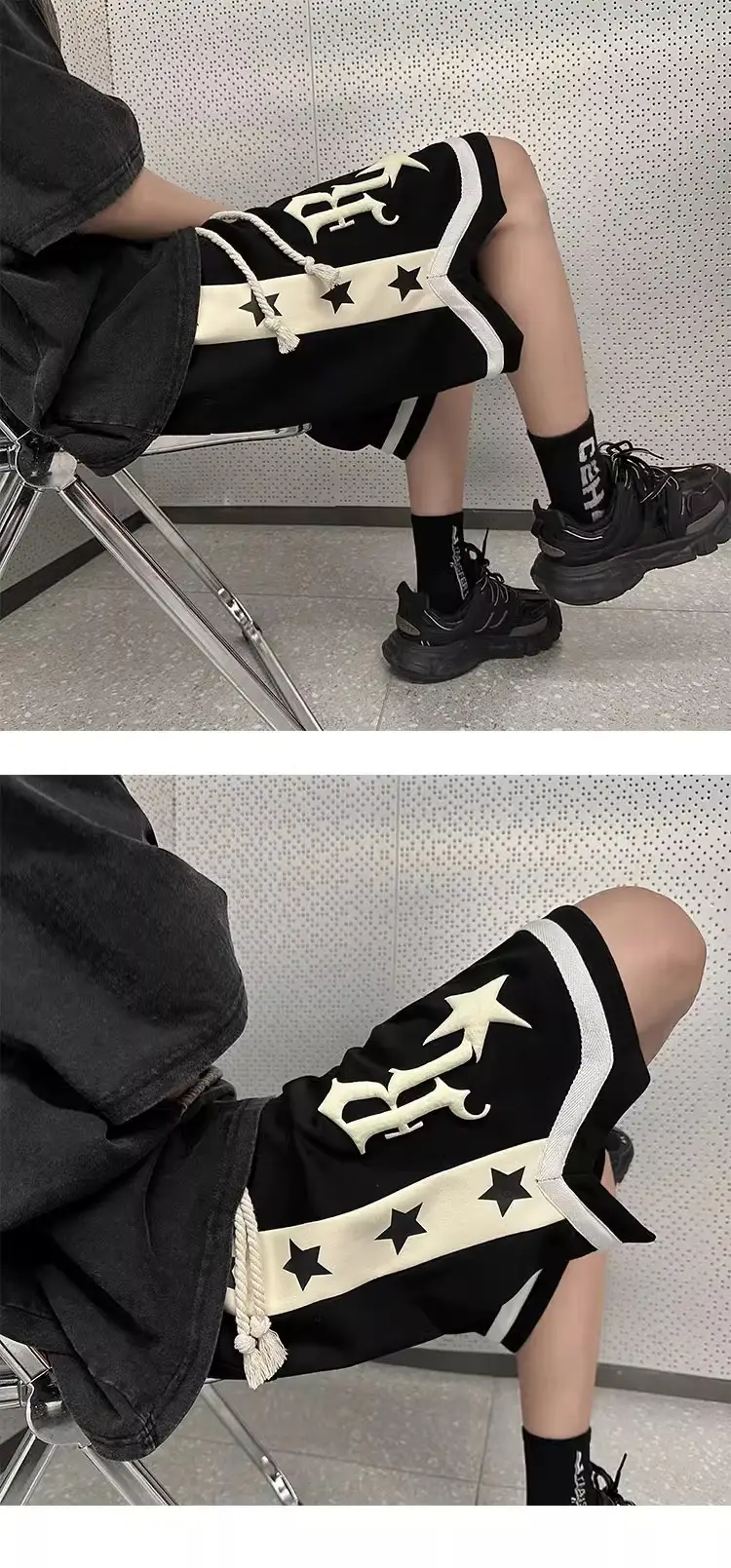 Men's Black Star Print Basketball Shorts Summer Wear — feature 7