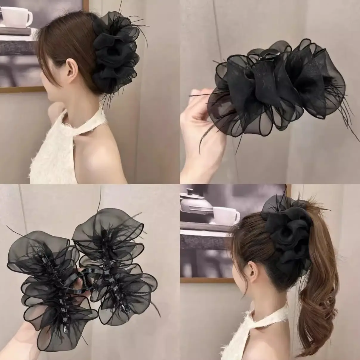 Black Mesh Cloud Bubble Hair Clip for Women - Image 4