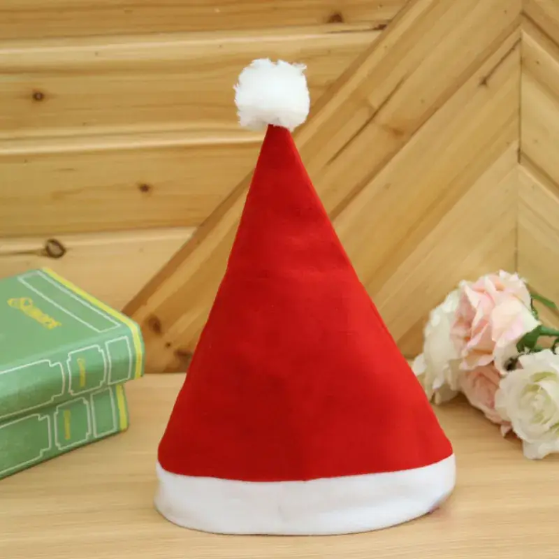 Red Christmas Hat with White Pom Pom Adult Children - Image 4