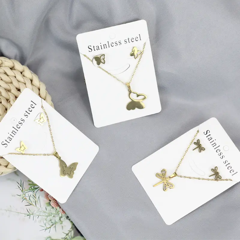 Stainless Steel Butterfly Jewelry Set Gold Earrings Necklace - Image 18