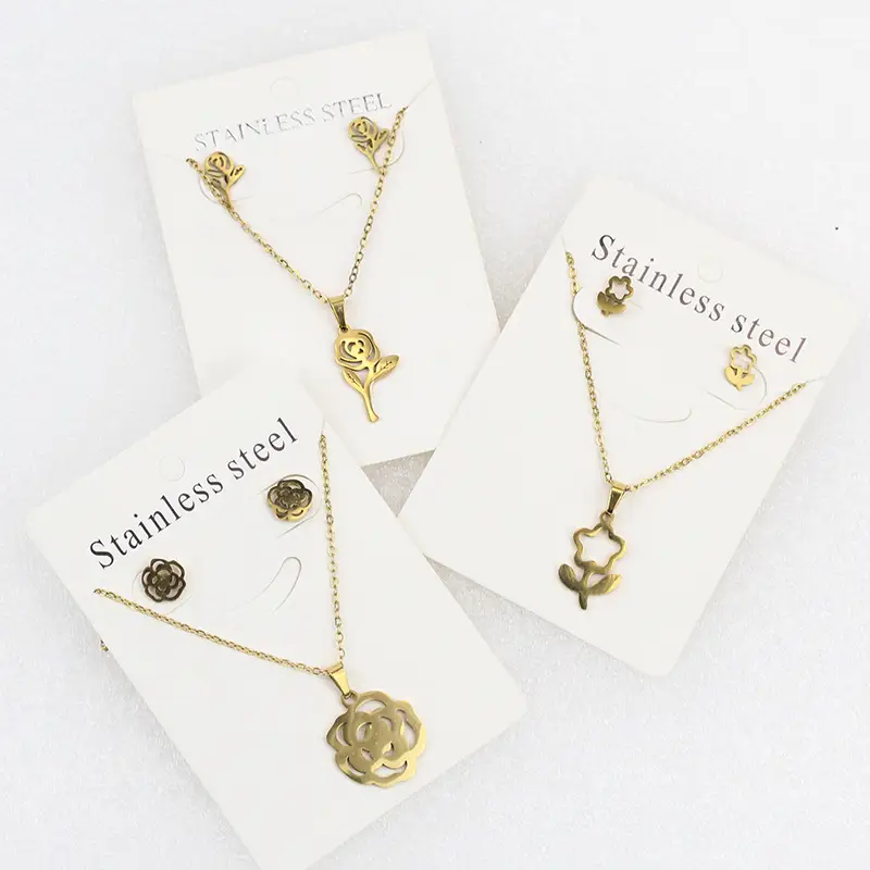 Stainless Steel Butterfly Jewelry Set Gold Earrings Necklace - Image 19