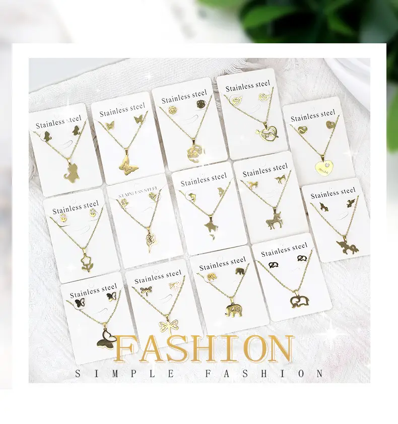 Stainless Steel Butterfly Jewelry Set Gold Earrings Necklace — feature 1